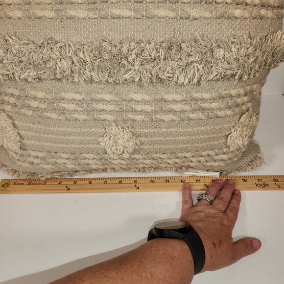 KIRKLANDS Throw Pillow 17" x 17" x 7" Gray Natural Textured Boho Bohemian Summer - Picture 10 of 12